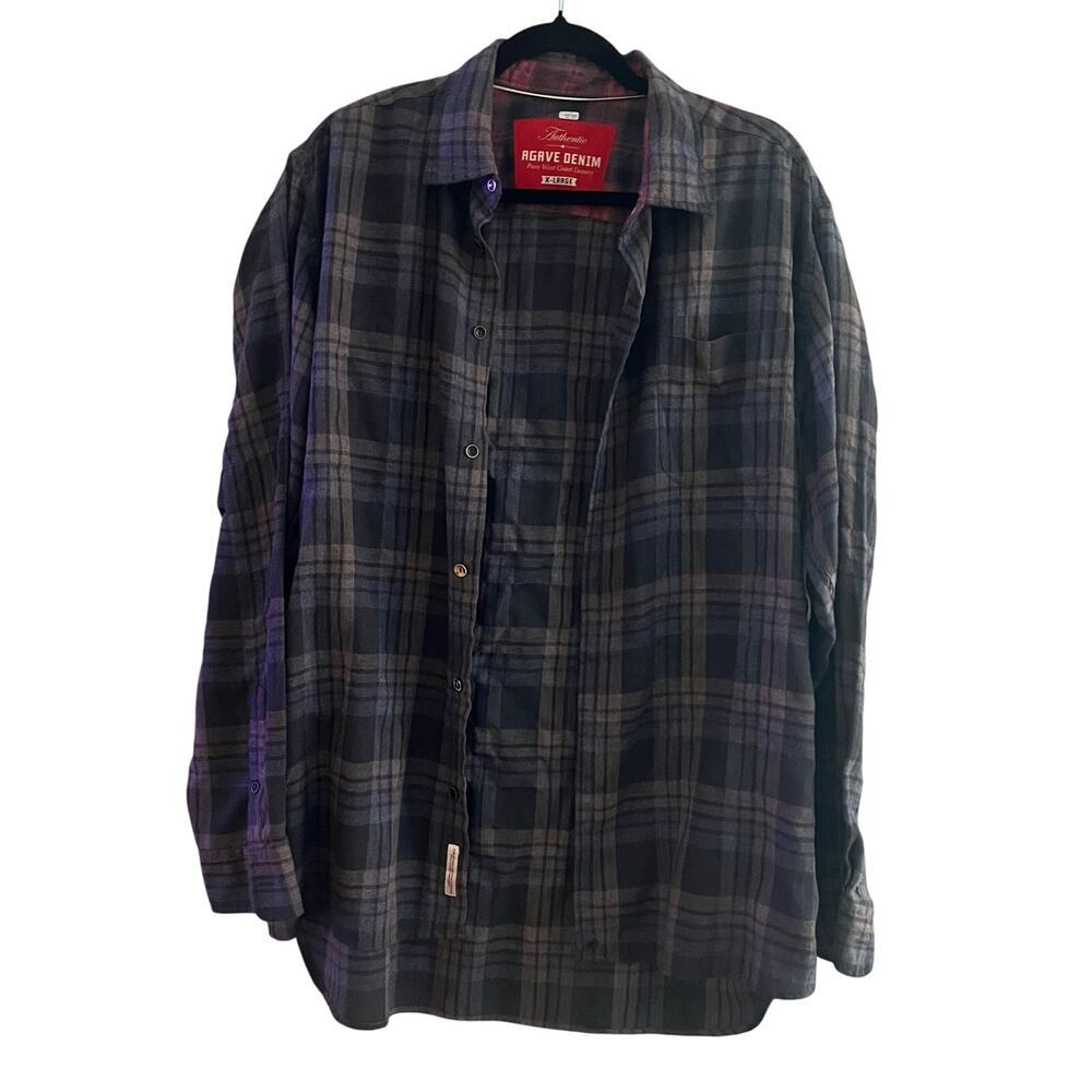 Agave Denim Blue Gray Purple Plaid Flannel Shirt-Xl